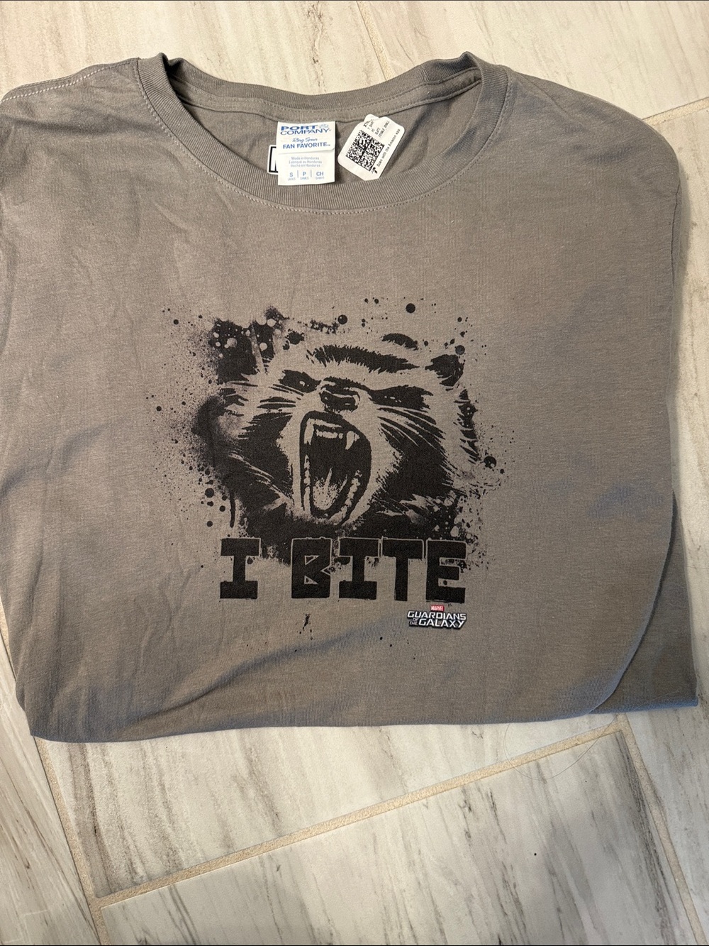 Marvel Gray Rocket Raccoon 'I Bite' Graphic Tee